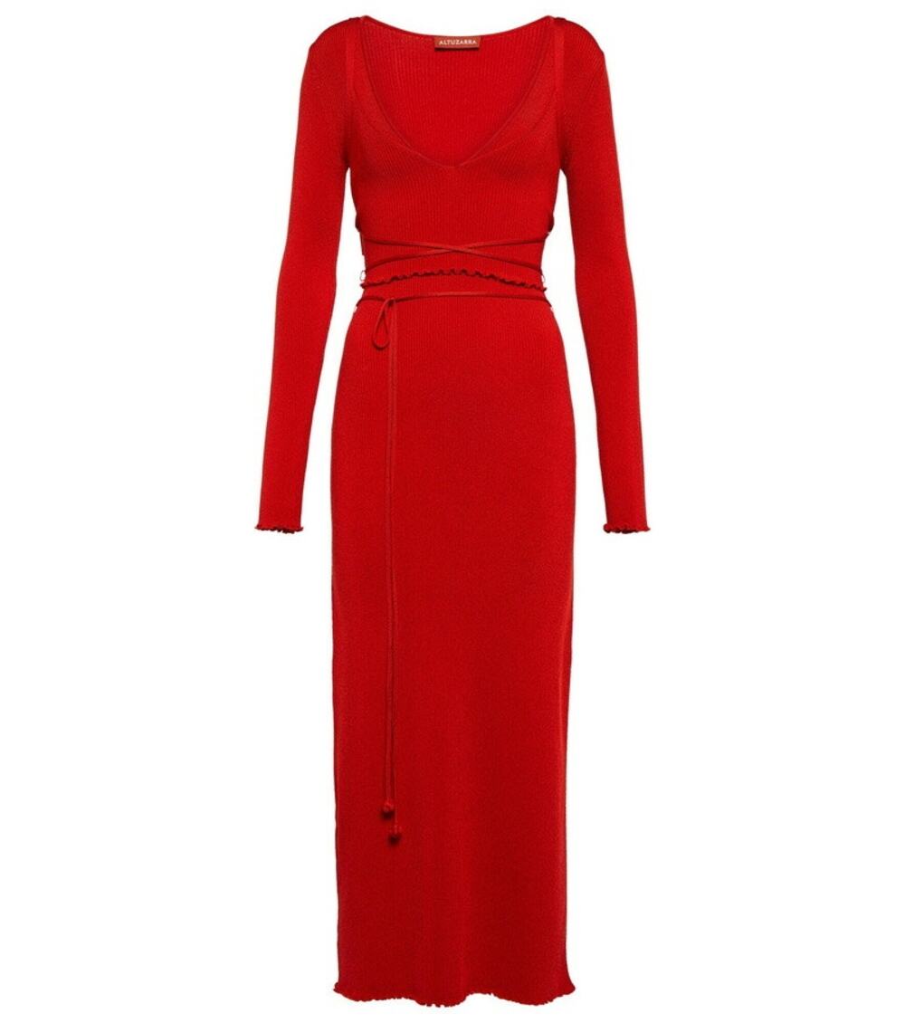 Altuzarra Damali Ribbed-Knit Midi Holly Red Dress Sz S